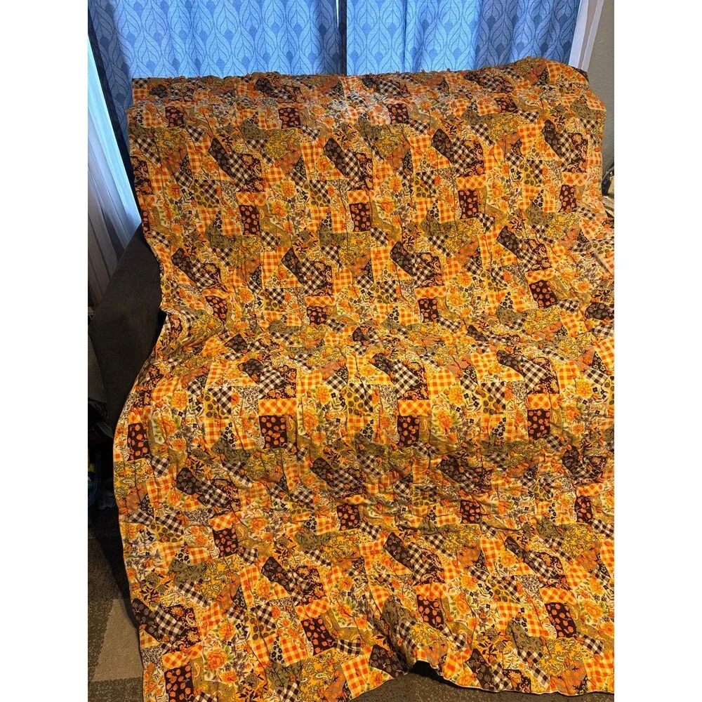 70s groovy mod retro cheater patchwork tie quilt twin floral paisley comforter